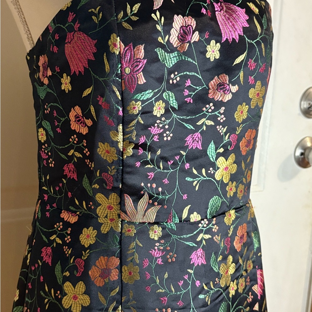 Lulu's Black Strapless Floral Midi Dress with Pink & Green Flowers - Picture 3 of 16